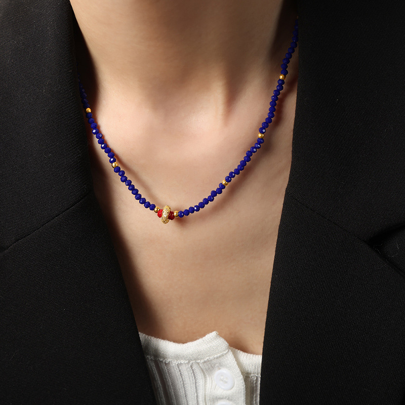 Collier De Perles Pour Femme, 1 Pièce, En Acier Inoxydable Imperméable, Couleur Or, Orné De Perles En Pierre Naturelle Exquise h5Image5