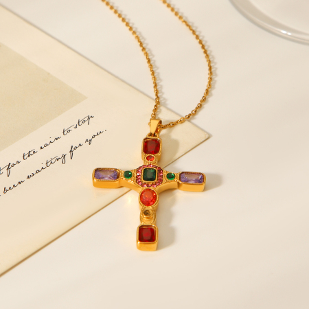 Collier pendentif croix quotidienne pour femme, en acier inoxydable étanche, couleur or (1 pièce)