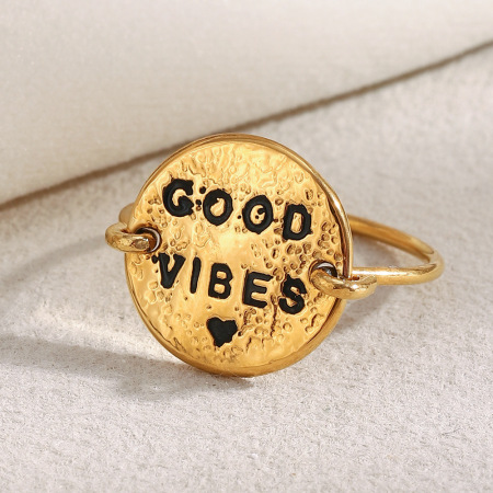 Bague tendance Daily Good Vibes en acier inoxydable étanche couleur or (1 pièce)