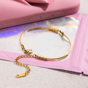 Bracelet Chaîne Femme Simple Series En Acier Inoxydable, Couleur Or, Avec Motif Cœur (1 Pièce). h5 Image5