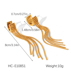 Boucles D'Oreilles Pendantes Pour Femme, Simples Et Élégantes, En Acier Inoxydable Doré, Imperméables, Avec Pompon (1 Paire). h5 Image2
