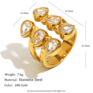 Bague Élégante Pour Femme, En Acier Inoxydable Double Couche, Étanche, Couleur Or, Ornée D'Un Zircon. h5 Image2