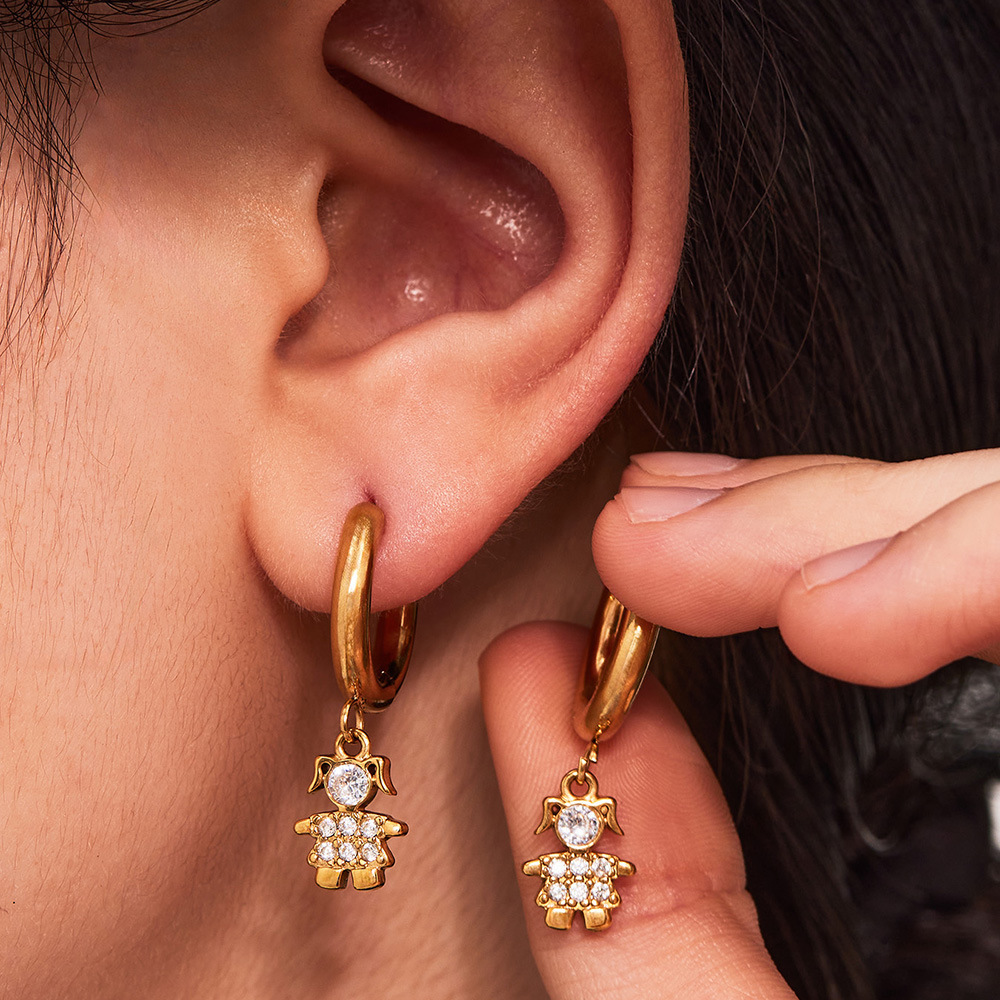 1 Paire De Boucles D'Oreilles Pendantes Pour Femme, Motif Singe Mignon, En Acier Inoxydable, Couleur Or, Étanches, Avec Zircon. Image7