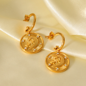 1 Paire De Boucles D'Oreilles Pendantes Daily Cross Pour Femme, En Acier Inoxydable Étanche, Couleur Or, Avec Zircon. h5 Image7
