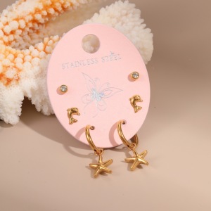 1 Paire De Boucles D'Oreilles Puces Pour Femme, Style Classique Dessin Animé, En Acier Inoxydable Étanche, Couleur Or, Collection Simple. h5 Image4