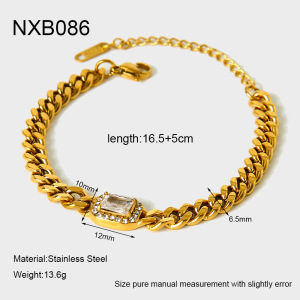Bracelet Chaîne Classique Luxueux En Acier Inoxydable, Orné De Zircon Et De Zircon, Pour Femme (1 Pièce). h5 