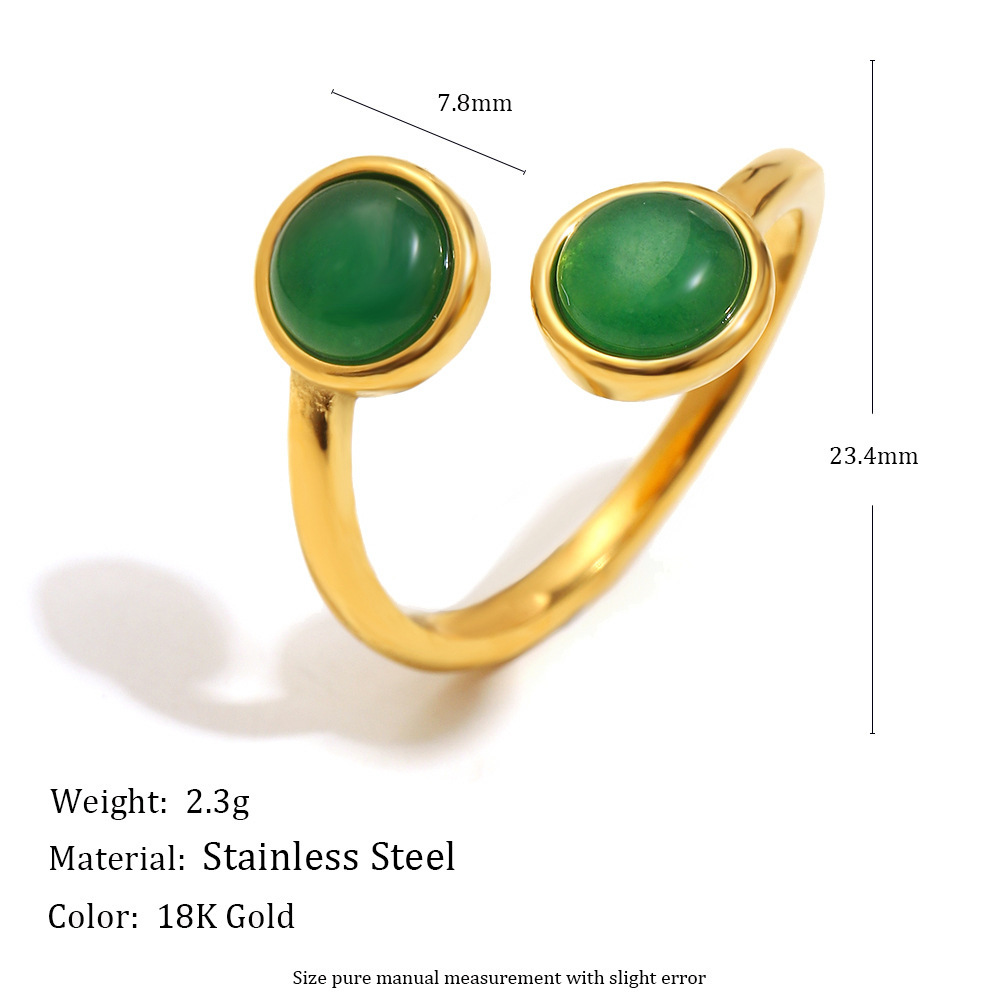 Bague Classique Ronde Pour Femme En Acier Inoxydable, Étanche, Couleur Or, Avec Pierre Naturelle (1 Pièce). Image2