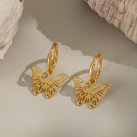 Boucles d'oreilles pendantes romantiques papillon en acier inoxydable étanche couleur or pour femme (1 paire) 2