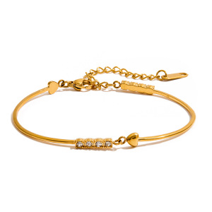 Bracelet Chaîne Femme Simple Series En Acier Inoxydable, Couleur Or, Avec Motif Cœur (1 Pièce). h5