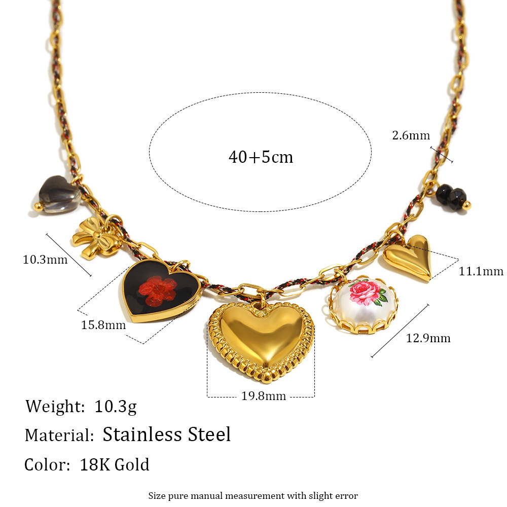 Collier Pendentif Femme Luxueux Rétro En Acier Inoxydable Étanche Avec Nœud Papillon Et Cœur (1 Pièce)