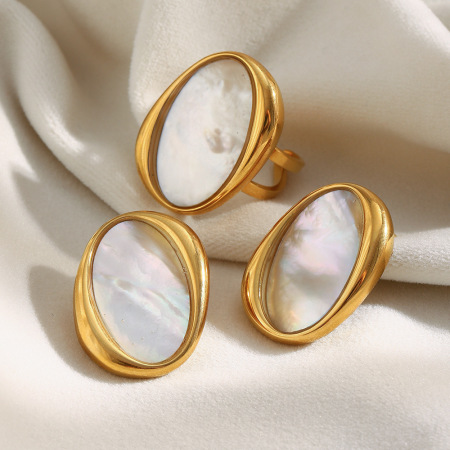 Bague ovale rétro en acier inoxydable étanche couleur or, 1 pièce