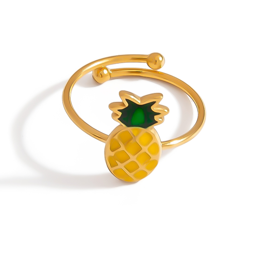 Bague Femme Simple Et Élégante En Acier Inoxydable, Imperméable, Avec Motif De Fruits Du Quotidien (1 Pièce). 