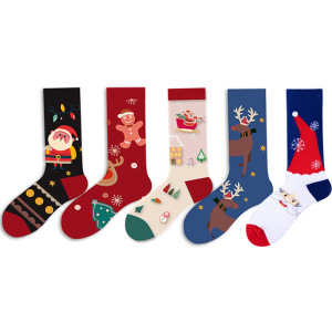 1 Paire De Chaussettes Mi-Mollet Élégantes En Coton À Blocs De Couleurs Pour Femme, Idéales Pour Noël h5 Image4