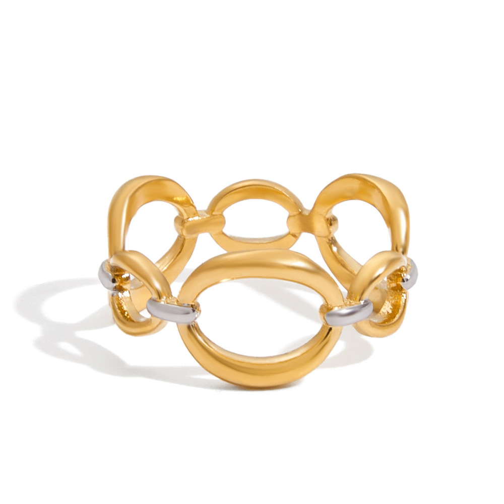 Bague Tendance Décontractée En Acier Inoxydable Doré, De Forme Irrégulière Et Étanche.