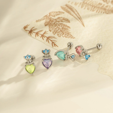 Boucle d'oreille piercing en forme de cœur en cuivre et zircon