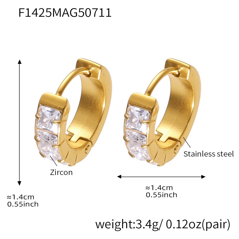 1 Paire De Boucles D'Oreilles Créoles Pour Femme En Acier Inoxydable Brillant, Étanches Et De Couleur Dorée h5Image2