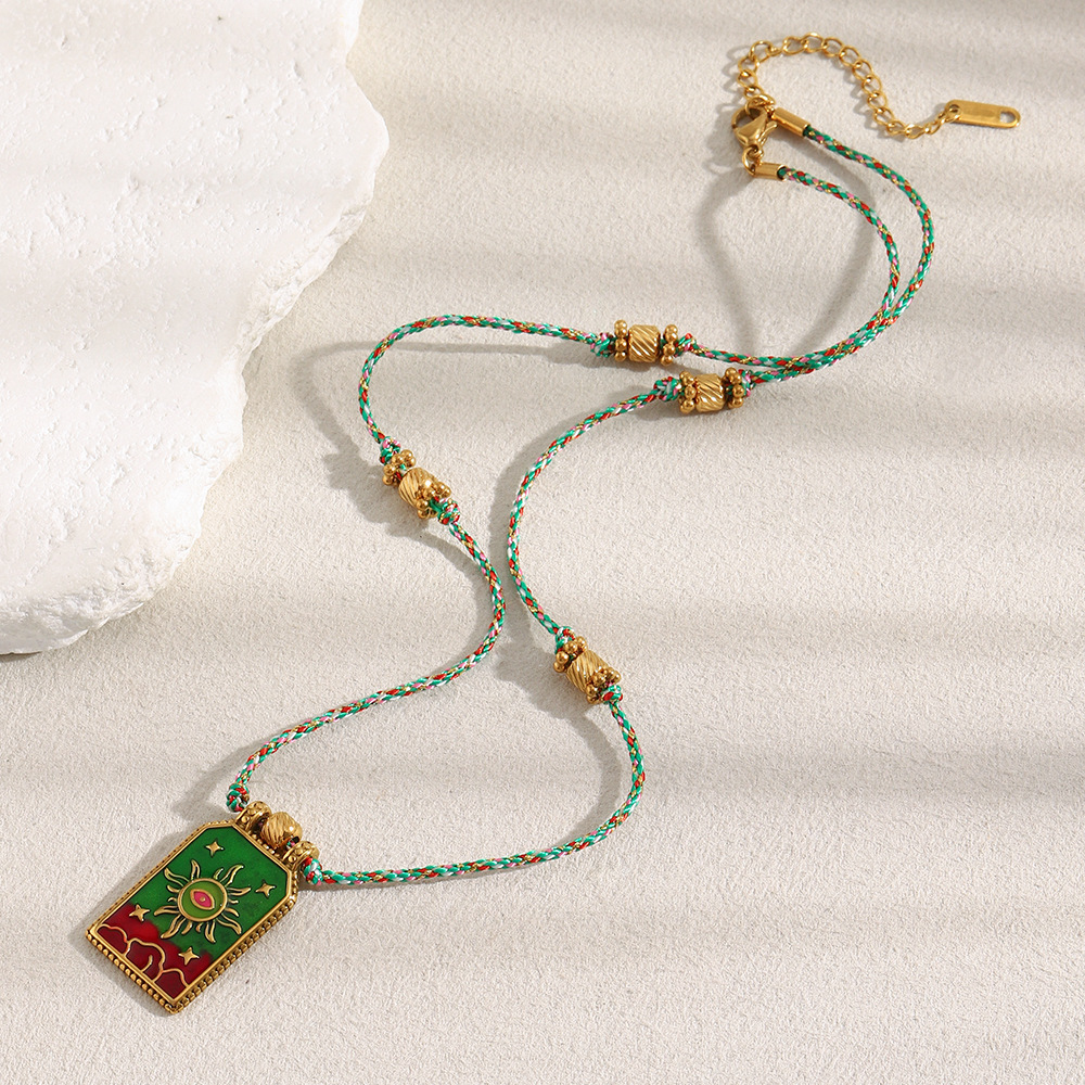 Collier Pendentif Rétro Soleil Tarot Pour Femme, En Acier Inoxydable Étanche, Couleur Or (1 Pièce) Image5