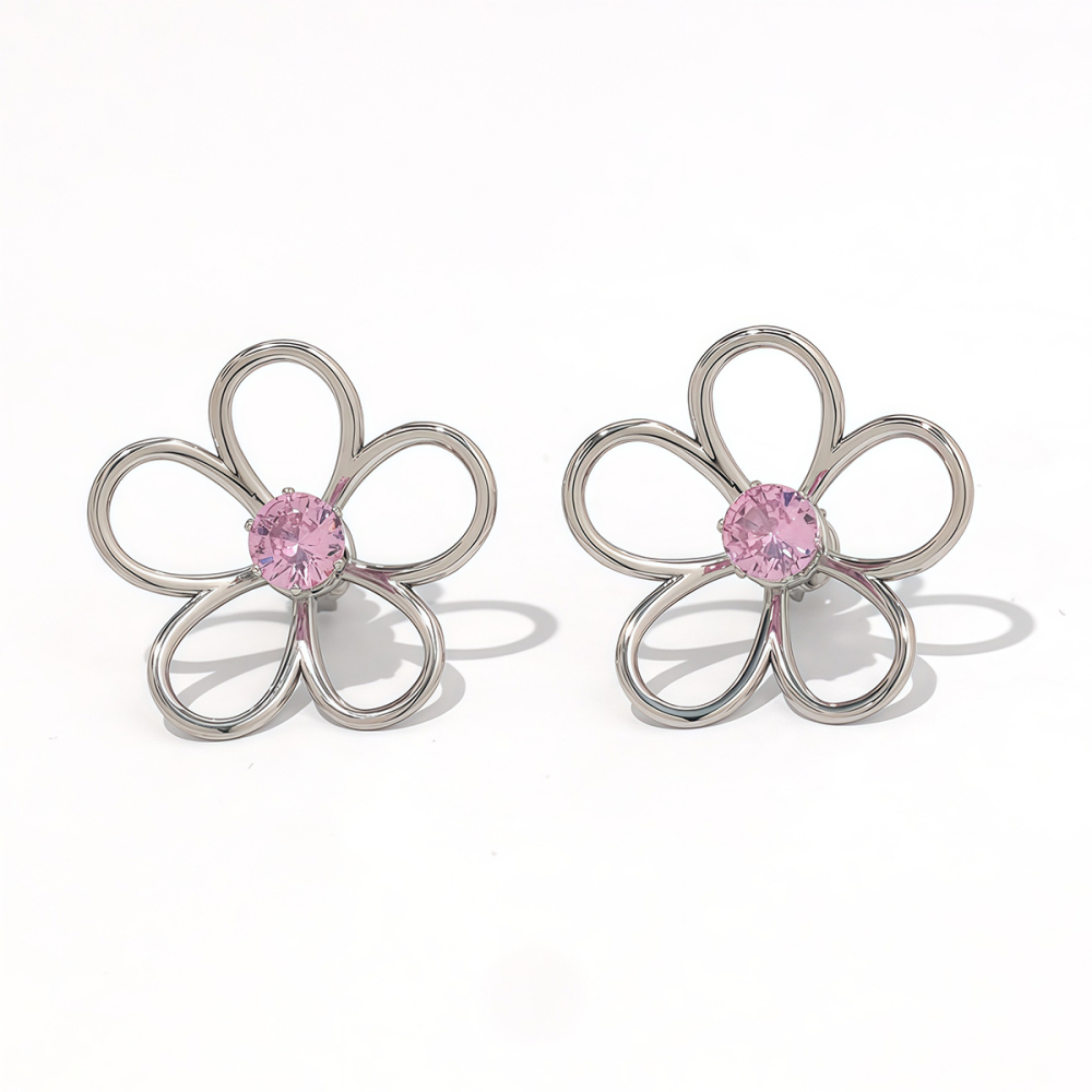 1 Paire De Boucles D'Oreilles Puces Pour Femme, En Acier Inoxydable Imperméable, Avec Motif Floral Naturel Simple. 