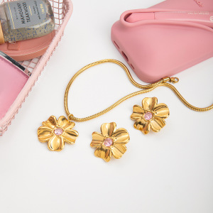 Ensembles De Bijoux Pour Femmes Sweet Flower En Acier Inoxydable Étanche Couleur Or h5 Image7