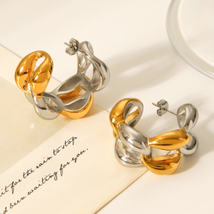 1 Paire De Boucles D'Oreilles À Tige Pour Femme, Forme Irrégulière, Couleurs Or Et Argent Mélangées h5 Image7