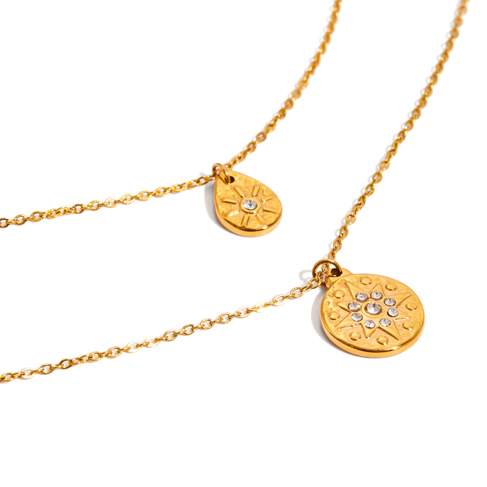 Collier Pendentif Femme Étanche En Acier Inoxydable, Motif Goutte Rétro (1 Pièce) Image5