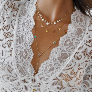 Collier Pendentif Femme Étanche En Acier Inoxydable Avec Zircon Polychrome En Forme De Cœur (1 Pièce) h5 Image2