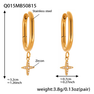 1 Paire De Boucles D'Oreilles Pendantes Daily Cross Pour Femme, En Acier Inoxydable Étanche, Couleur Or, Avec Zircon. h5 Image2