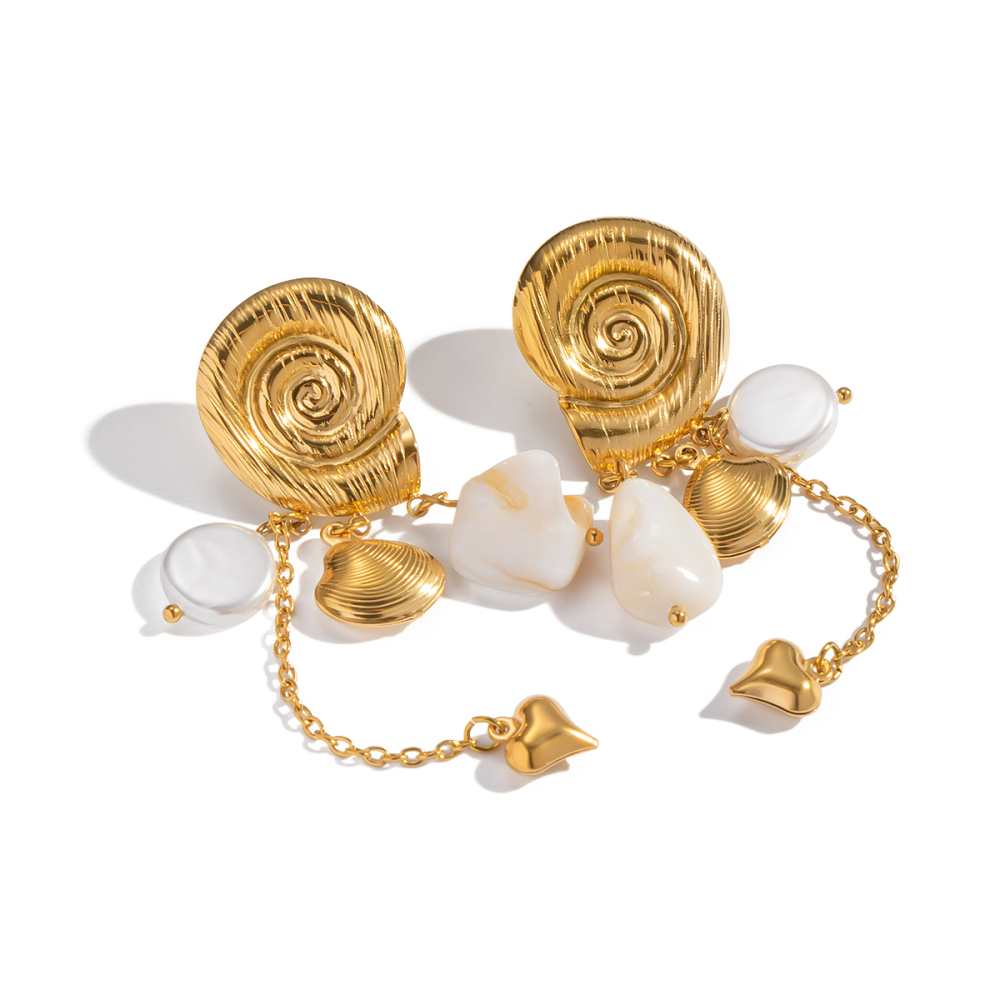 Boucles D'Oreilles Pendantes En Acier Inoxydable Doré, Étanches, En Forme De Coquillage (1 Paire) Image6