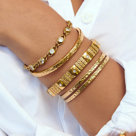 Bracelet manchette pour femme, 1 pièce, en acier inoxydable martelé, étanche, couleur or