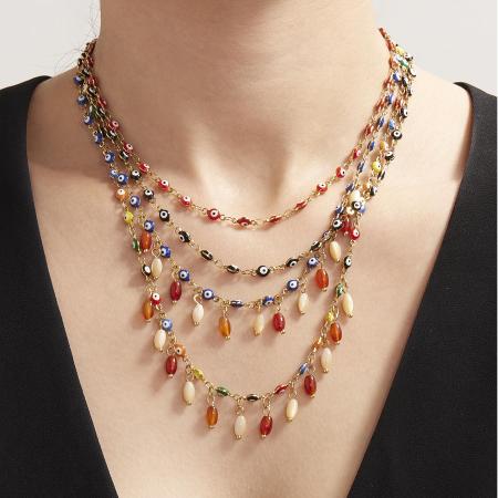 Collier pendentif rétro œil de diable en agate, acier inoxydable, étanche, pour femme (1 pièce)