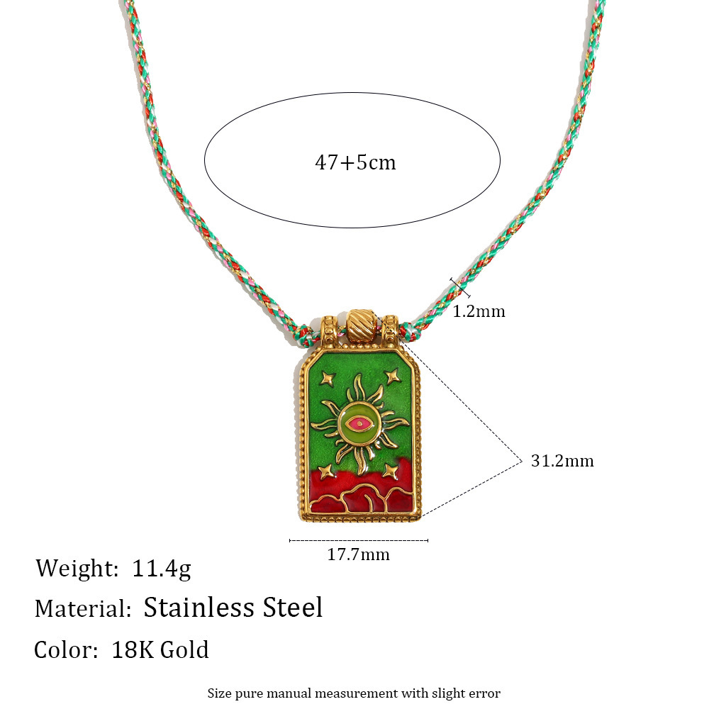 Collier Pendentif Rétro Soleil Tarot Pour Femme, En Acier Inoxydable Étanche, Couleur Or (1 Pièce) Image7