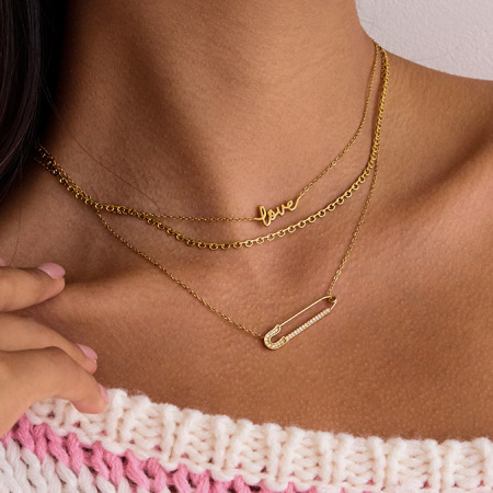 Collier pendentif femme classique en forme de trombone, en acier inoxydable étanche, couleur or (1 pièce)