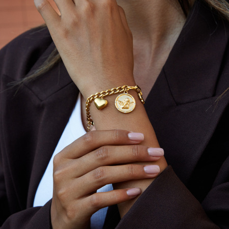 Bracelet à breloques pour femme Dazzling Angel en acier inoxydable étanche couleur or (1 pièce)