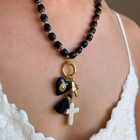 Collier rétro en acier inoxydable imperméable avec perles en forme de cœur (1 pièce)