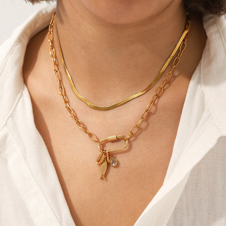 Collier pendentif femme simple en forme de goutte de poisson, en acier inoxydable étanche, couleur or (1 pièce)