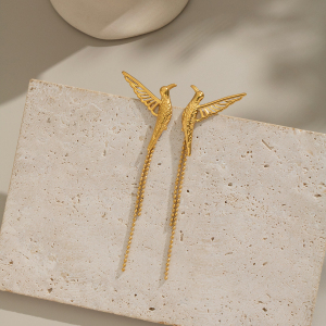 Boucles D'Oreilles À Clous En Acier Inoxydable Doré, Motif Oiseaux (1 Paire) h5 Image4