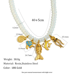 Collier Élégant Pour Femme, En Acier Inoxydable, Imperméable, Avec Perles Et Motif Poisson (1 Pièce) h5 