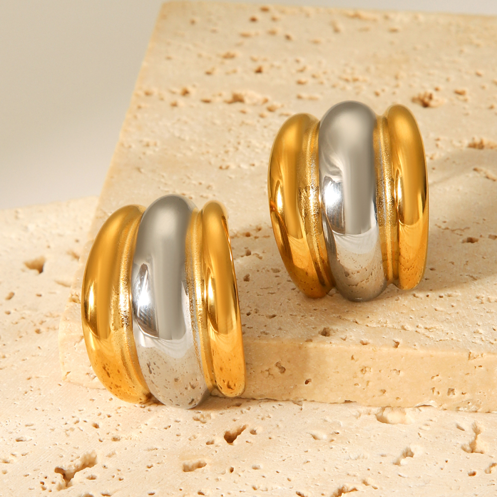 1 Paire De Boucles D'Oreilles À Tige Pour Femme, Couleurs Mixtes Or Et Argent, Pour Un Usage Quotidien Image7