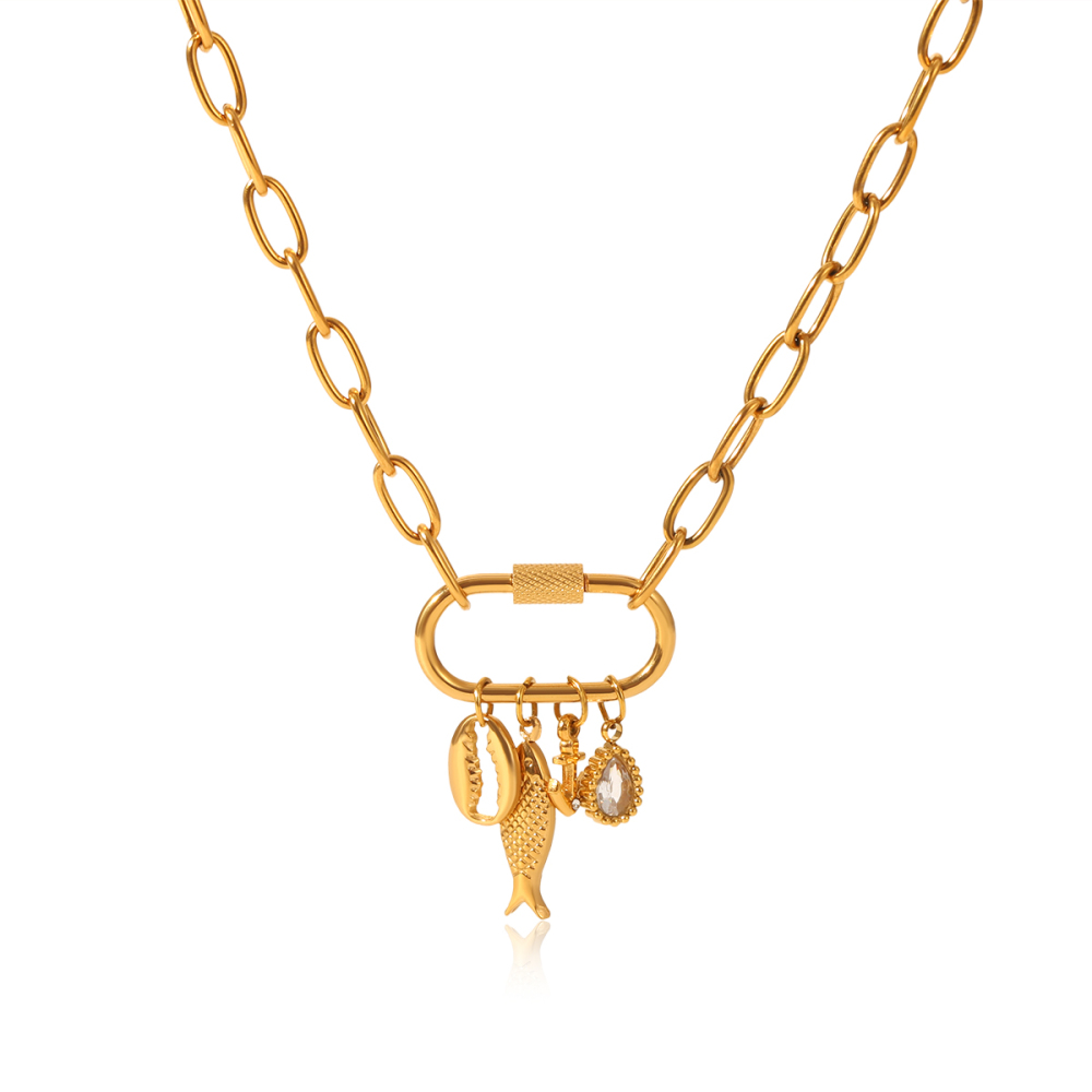 Collier Pendentif Femme Simple En Forme De Goutte De Poisson, En Acier Inoxydable Étanche, Couleur Or (1 Pièce) 