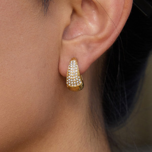 1 Paire De Boucles D'Oreilles Créoles Pour Femme, En Acier Inoxydable Doré, Étanches, De La Série Luxueuse h5 Image4