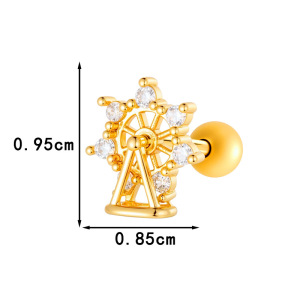 Boucle D'Oreille Piercing En Forme De Nœud Papillon En Cuivre Doré Et Zircon h5 Image2