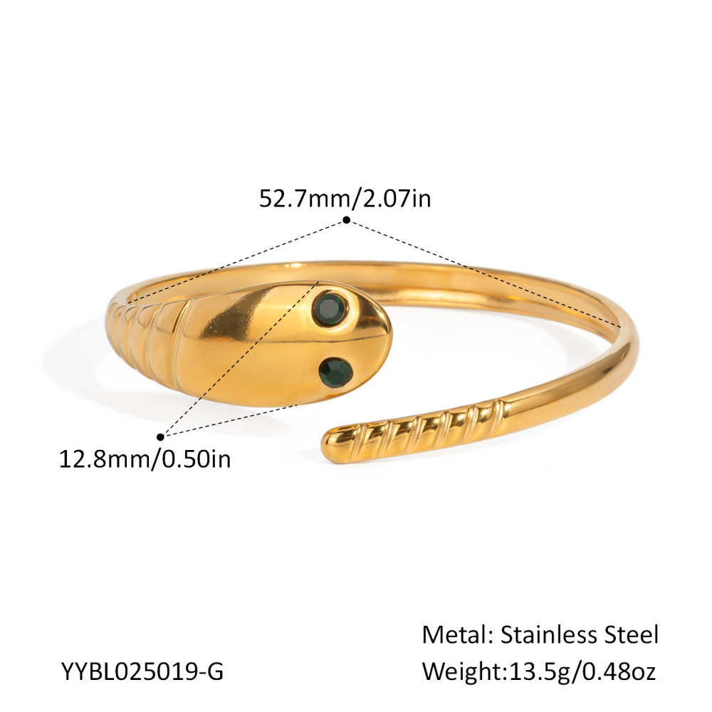 Bracelet Manchette En Acier Inoxydable Doré En Forme De Serpent, 1 Pièce