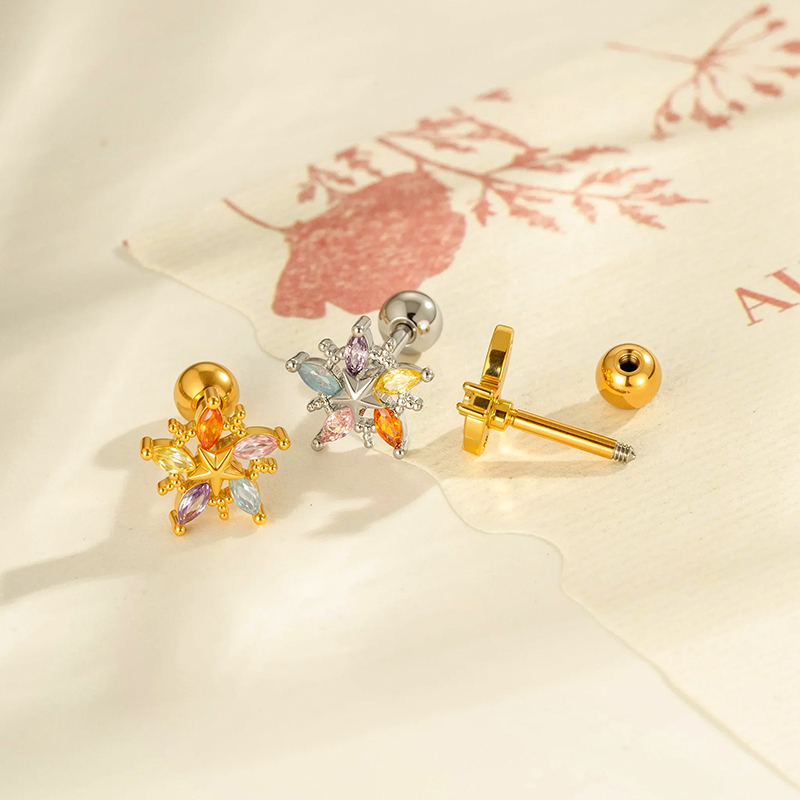 Boucle D'Oreille Piercing En Forme De Cœur Et De Papillon En Cuivre Et Zircon Couleur Or h5Image3
