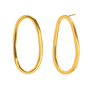 1 Paire De Boucles D'Oreilles Puces Ovales Simples En Acier Inoxydable Étanche Couleur Or Pour Femme h5 