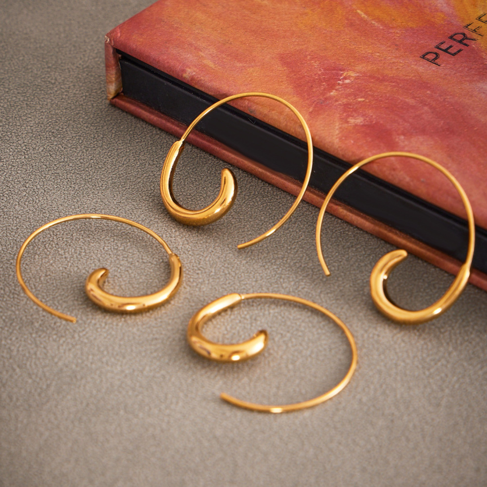 1 Paire De Boucles D'Oreilles Créoles Minimalistes Irrégulières En Acier Inoxydable Étanche Couleur Or Pour Femme Image4