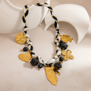 Collier Avec Pendentif En Corde Tressée Pour Femme, Luxueux, Simple Et Irrégulier, 1 Pièce h5 Image4