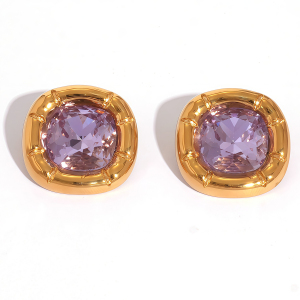 1 Paire De Boucles D'Oreilles Puces Rectangulaires Simples En Acier Inoxydable Étanche Couleur Or Pour Femmes h5