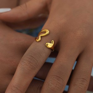 Bague Femme Simple, Ajourée, En Acier Inoxydable Étanche Couleur Or (1 Pièce) h5 Image4