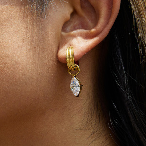 Boucles D'Oreilles Pendantes Luxueuses Pour Femme, En Acier Inoxydable Doré Étanche, Ornées De Zircon, Avec Une Paire De Pierres Précieuses. h5 Image5