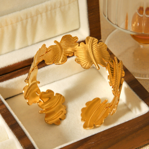 Bracelet Jonc Pour Femme Daily Leaf En Acier Inoxydable, Étanche, Couleur Or (1 Pièce) h5 Image6